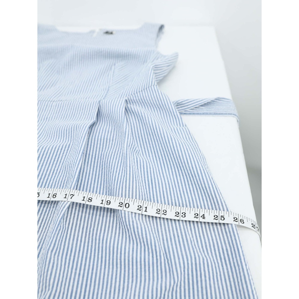 Anne Klein Seersucker A Line Dress Blue White Striped Belted Summer 10 - Picture 8 of 10